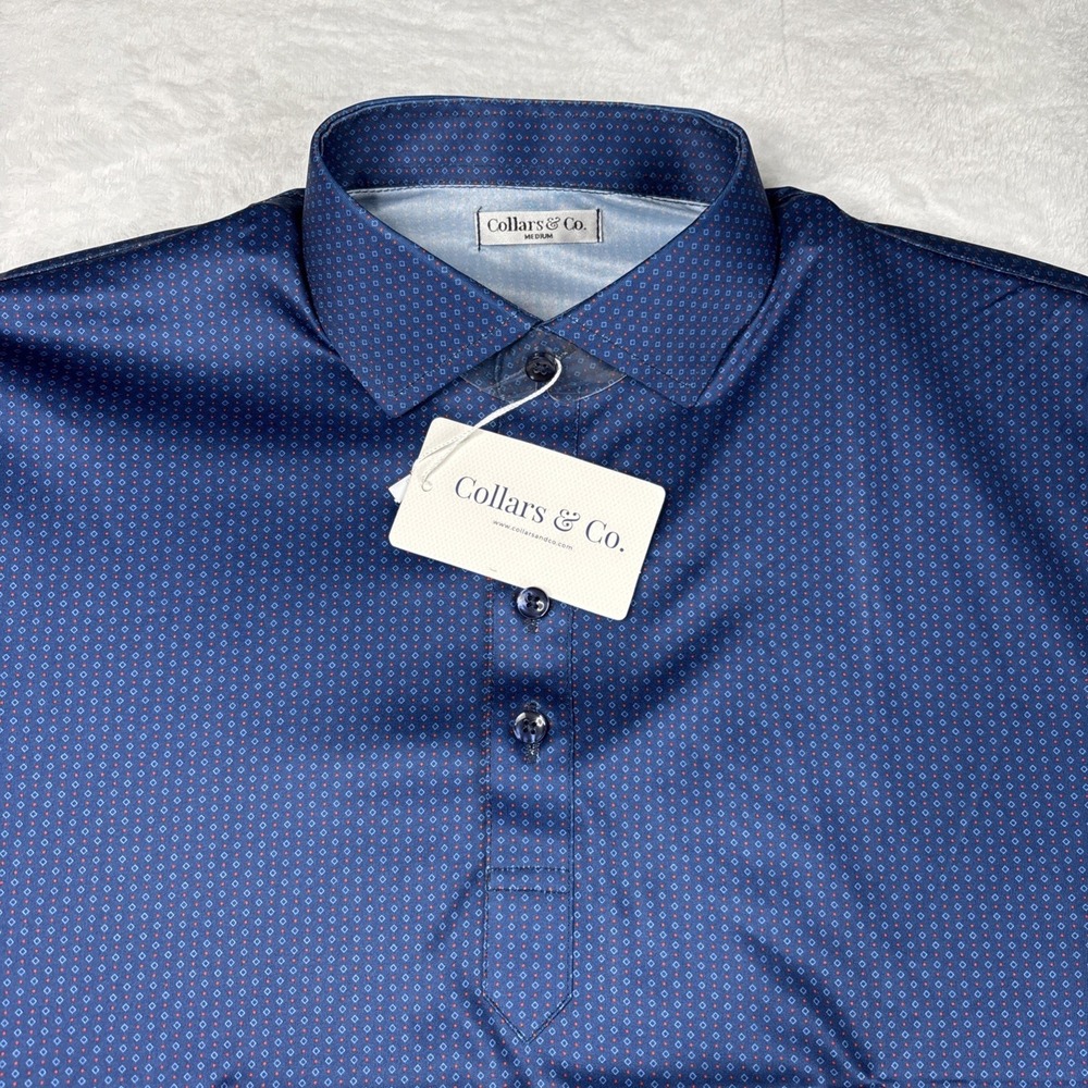 Collars and Co NWT Semi-Spread Collar Polo Diamond Dot Red And Navy Size Medium